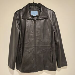 Y2K Vintage Nine West Leather Jacket Large Womens Black Sleek Moto Classic 90s